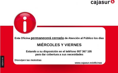 AVISO DE LA OFICINA CAJASUR DE VILLAHARTA