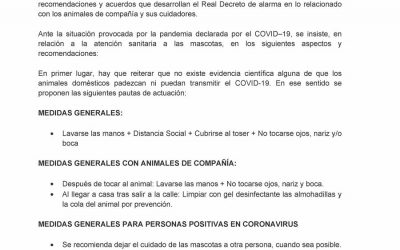 CIRCULAR INFORMATIVA SOBRE LAS MEDIDAS CON ANIMALES DE COMPAÑÍA