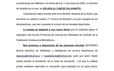 APLAZAMIENTO DE LA CXM VILLAHARTA