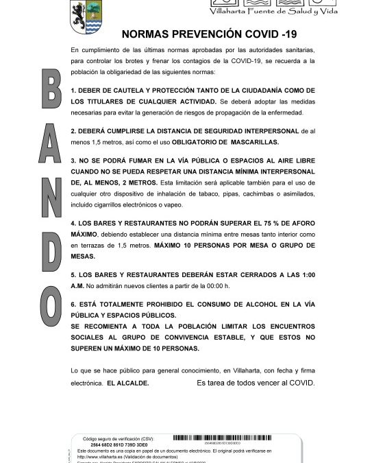 BANDO. MEDIDAS PREVENTIVAS COVID 19