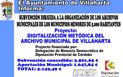 SUBVENCIÓN RECIBIDA. DIGITALIZACIÓN DEL ARCHIVO MUNICIPAL